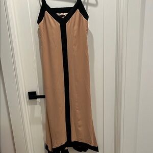 Chic Strapless Tan and Black Maxi Dress w/ Adjustable Straps
